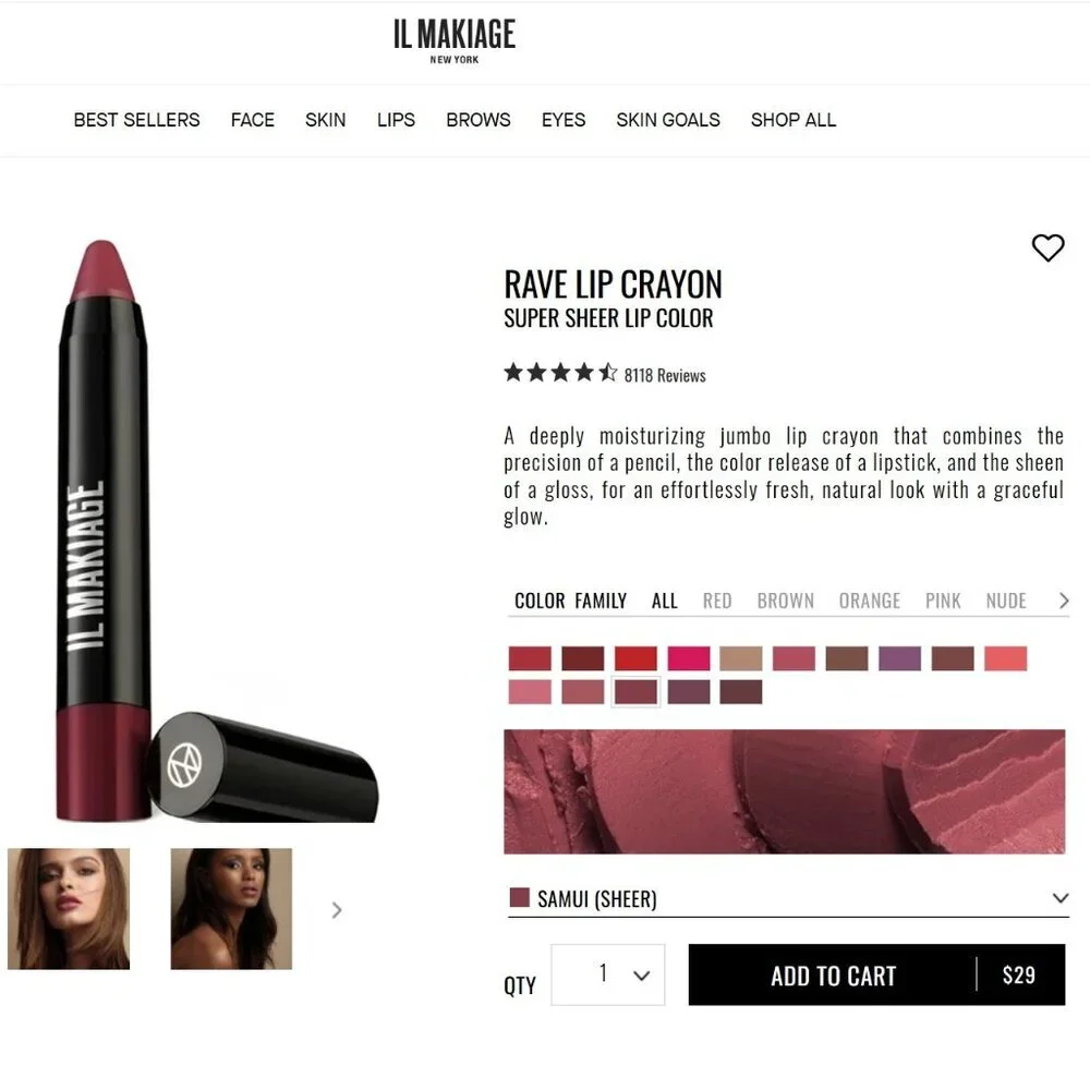 IL MAKIAGE RAVE LIP CRAYON Super Sheer Lip Color - Color/Shade SAMUI NWT NIB